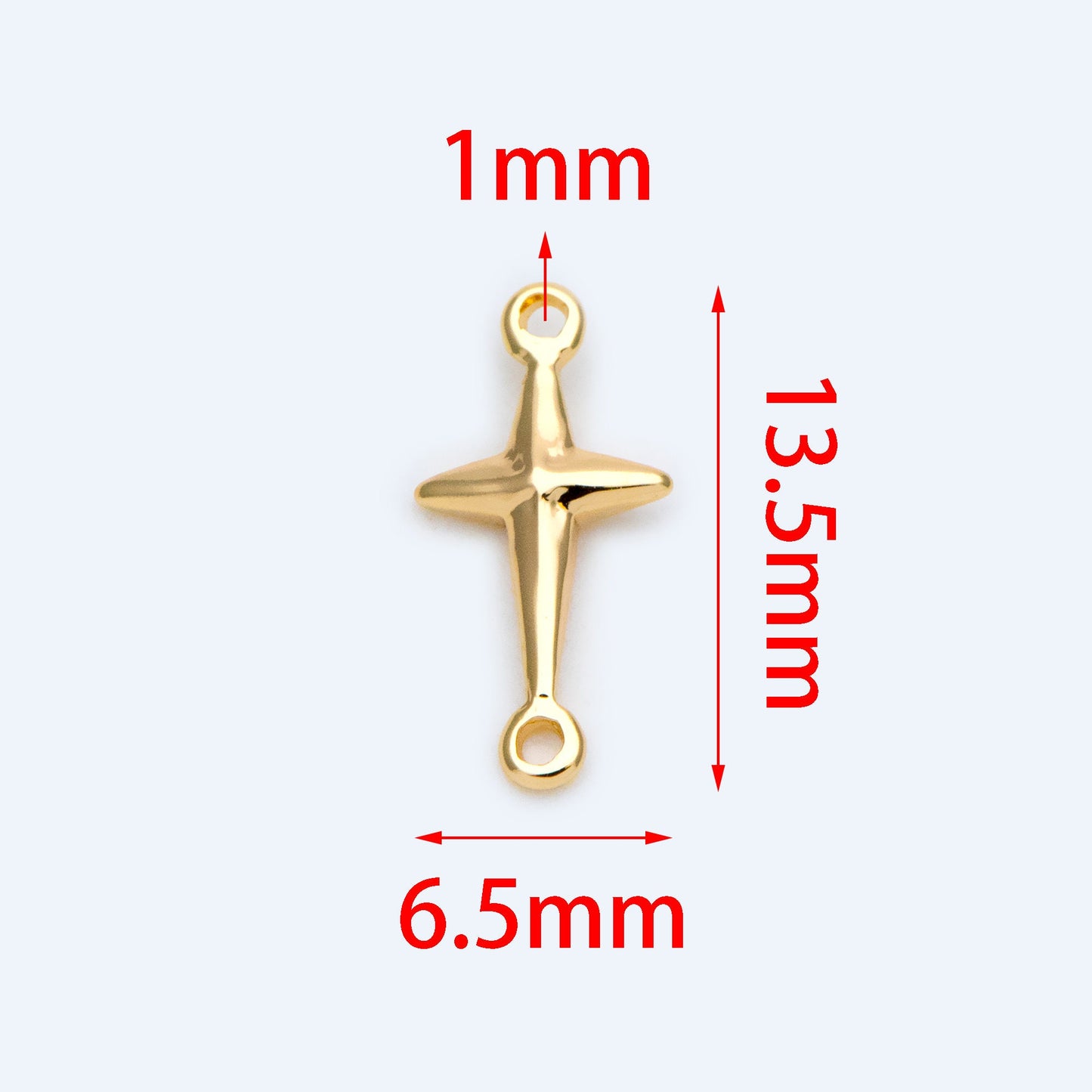 10pcs Gold Cross Charm Connector 13.5mm, 18K Gold plated Brass Cross Pendant (GB-1397)