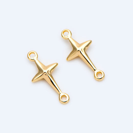 10pcs Gold Cross Charm Connector 13.5mm, 18K Gold plated Brass Cross Pendant (GB-1397)