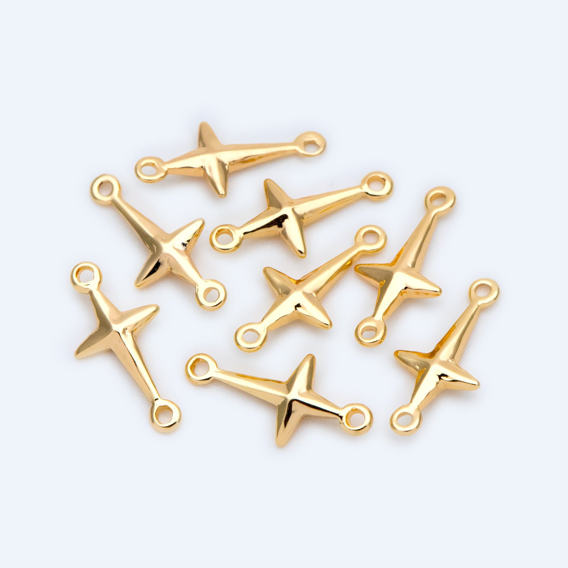 10pcs Gold Cross Charm Connector 13.5mm, 18K Gold plated Brass Cross Pendant (GB-1397)