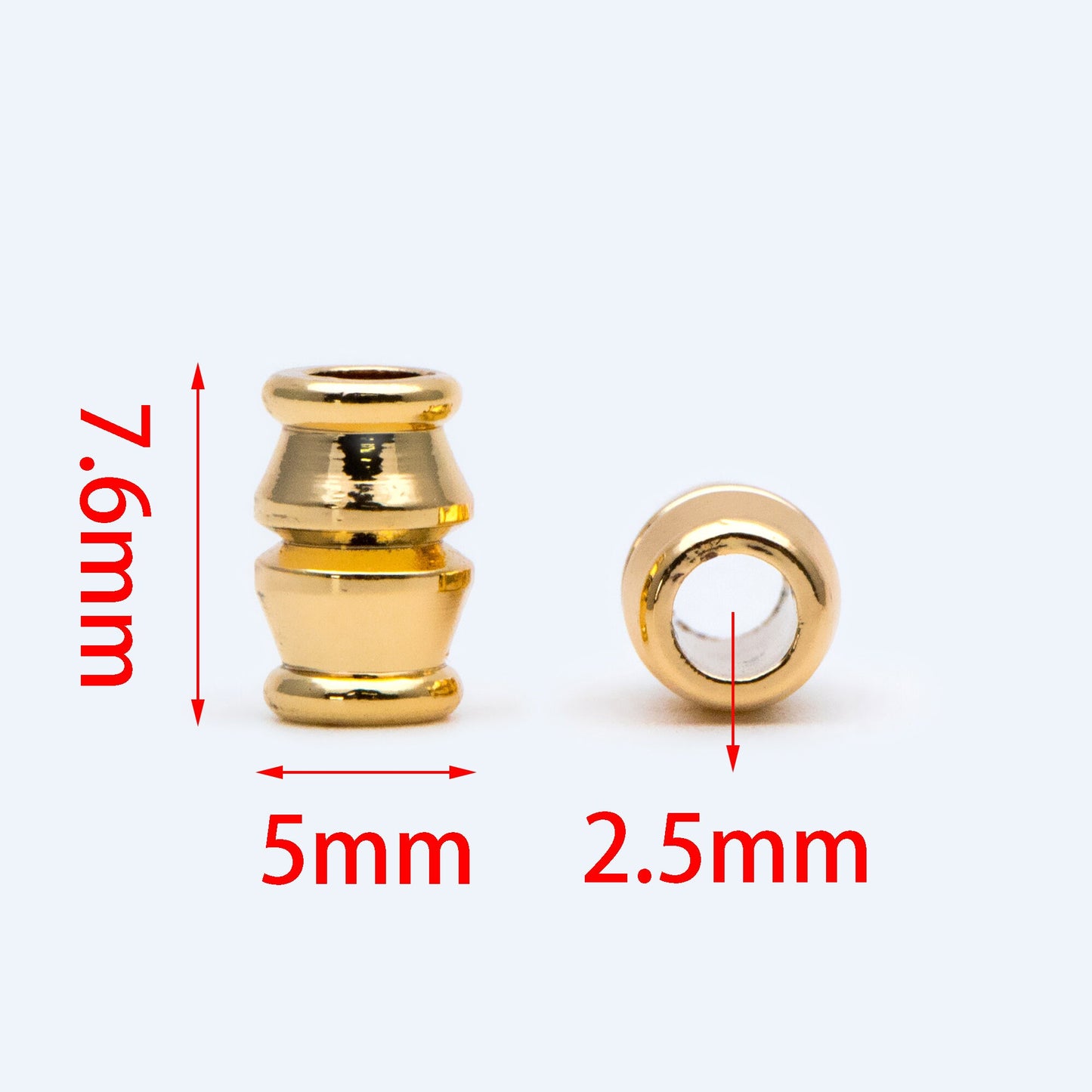 20pcs Gold Tube Beads 7.6x5mm, Real Gold plated Brass Spacers (GB-1459)