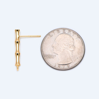10pcs Gold/ Silver Tone Bar Ear Studs 24mm, Gold plated Brass Stick Earrings (#GB-1460)
