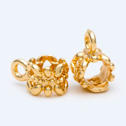 10pcs Gold Bail Beads, Bail Charm Holder Spacer with Loop, Tube Bails, Cord Bails, Slider Bails, Spacer Ring (GB-1328-D)