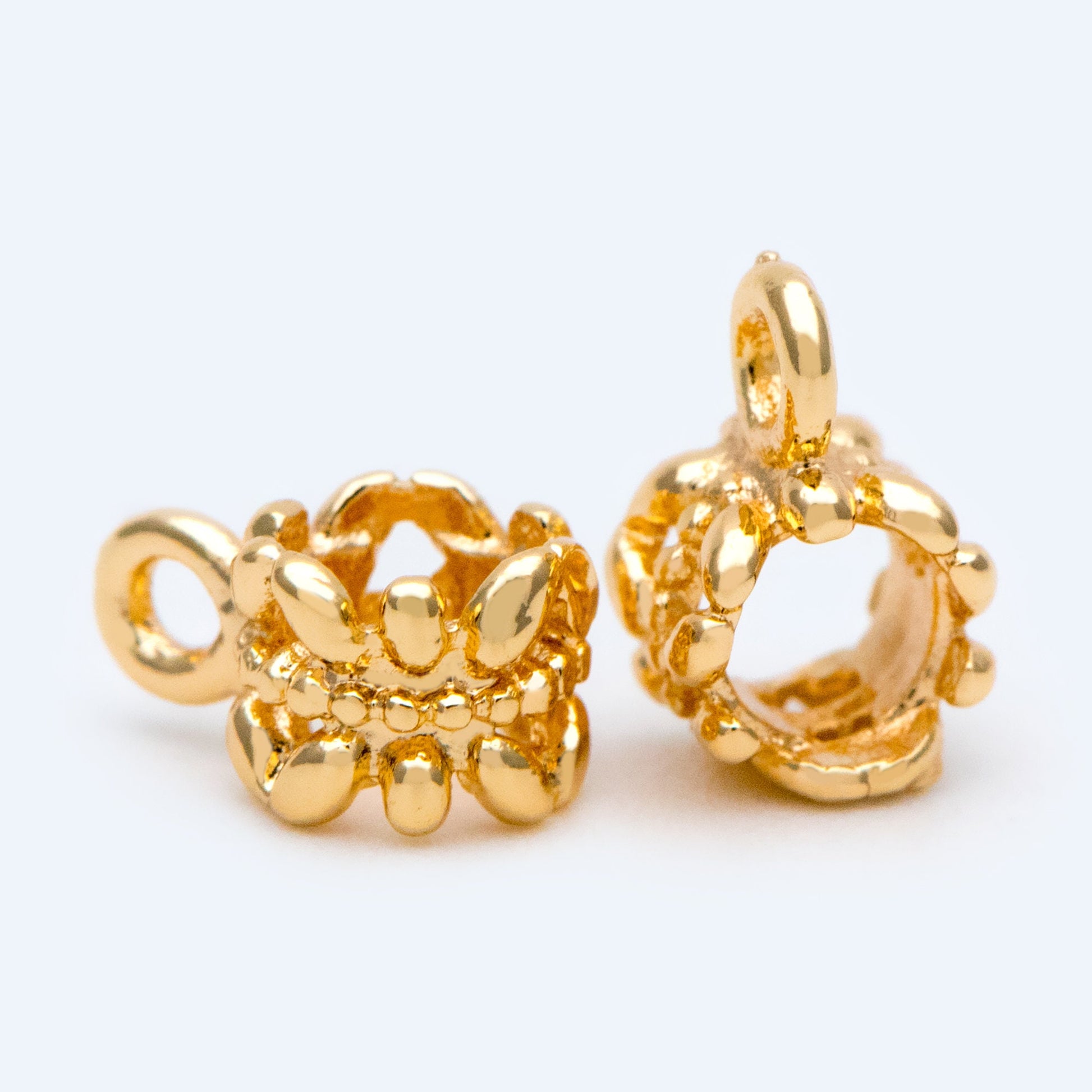 10pcs Gold Bail Beads, Bail Charm Holder Spacer with Loop, Tube Bails, Cord Bails, Slider Bails, Spacer Ring (GB-1328-D)