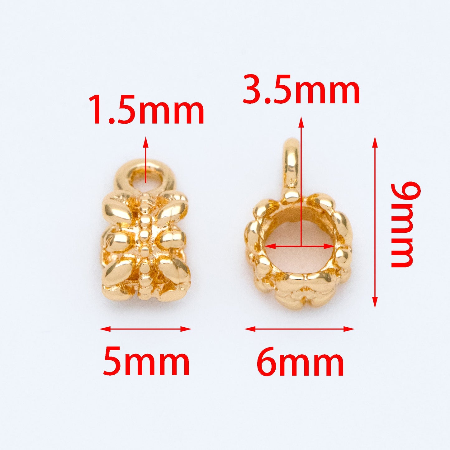 10pcs Gold Bail Beads, Bail Charm Holder Spacer with Loop, Tube Bails, Cord Bails, Slider Bails, Spacer Ring (GB-1328-D)