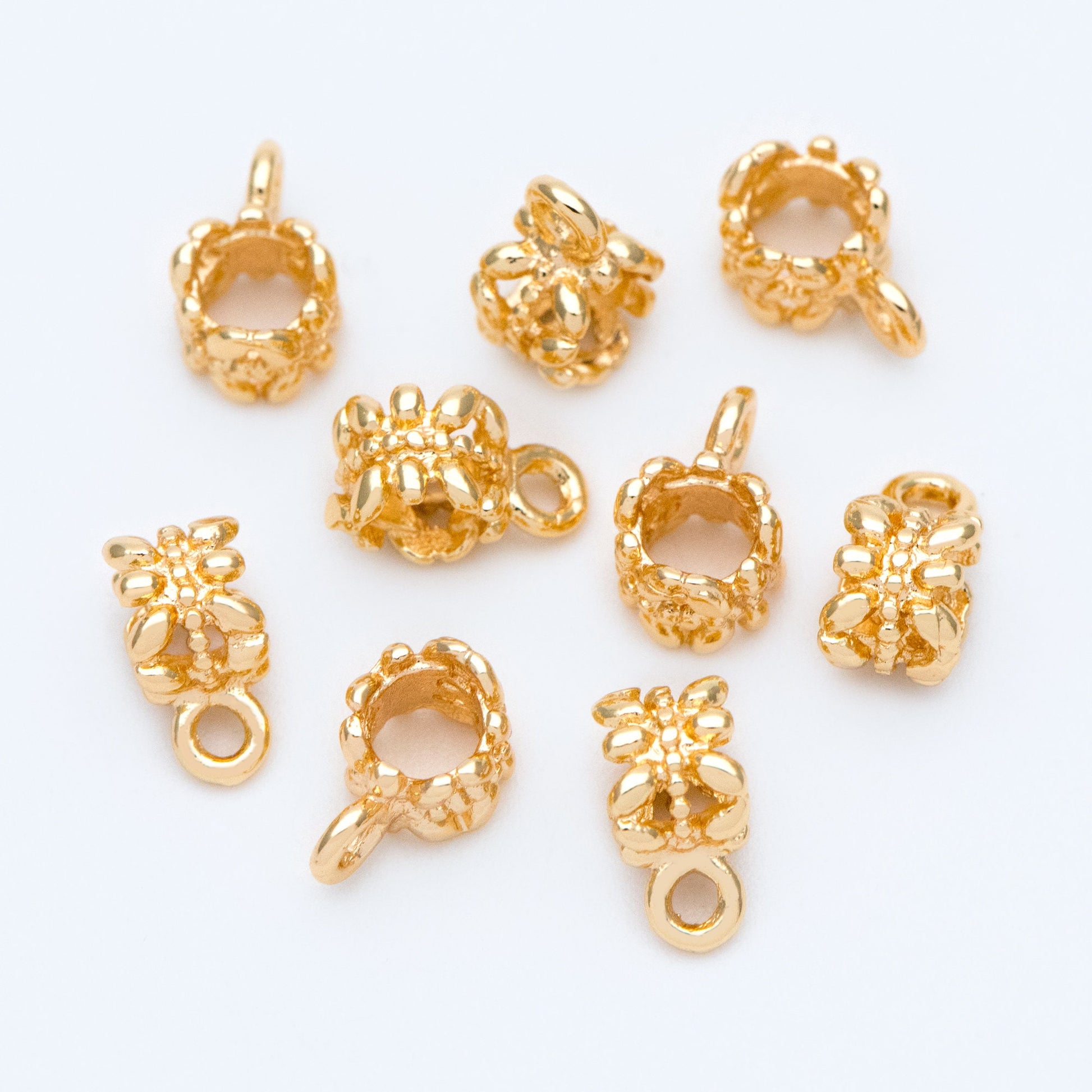 10pcs Gold Bail Beads, Bail Charm Holder Spacer with Loop, Tube Bails, Cord Bails, Slider Bails, Spacer Ring (GB-1328-D)
