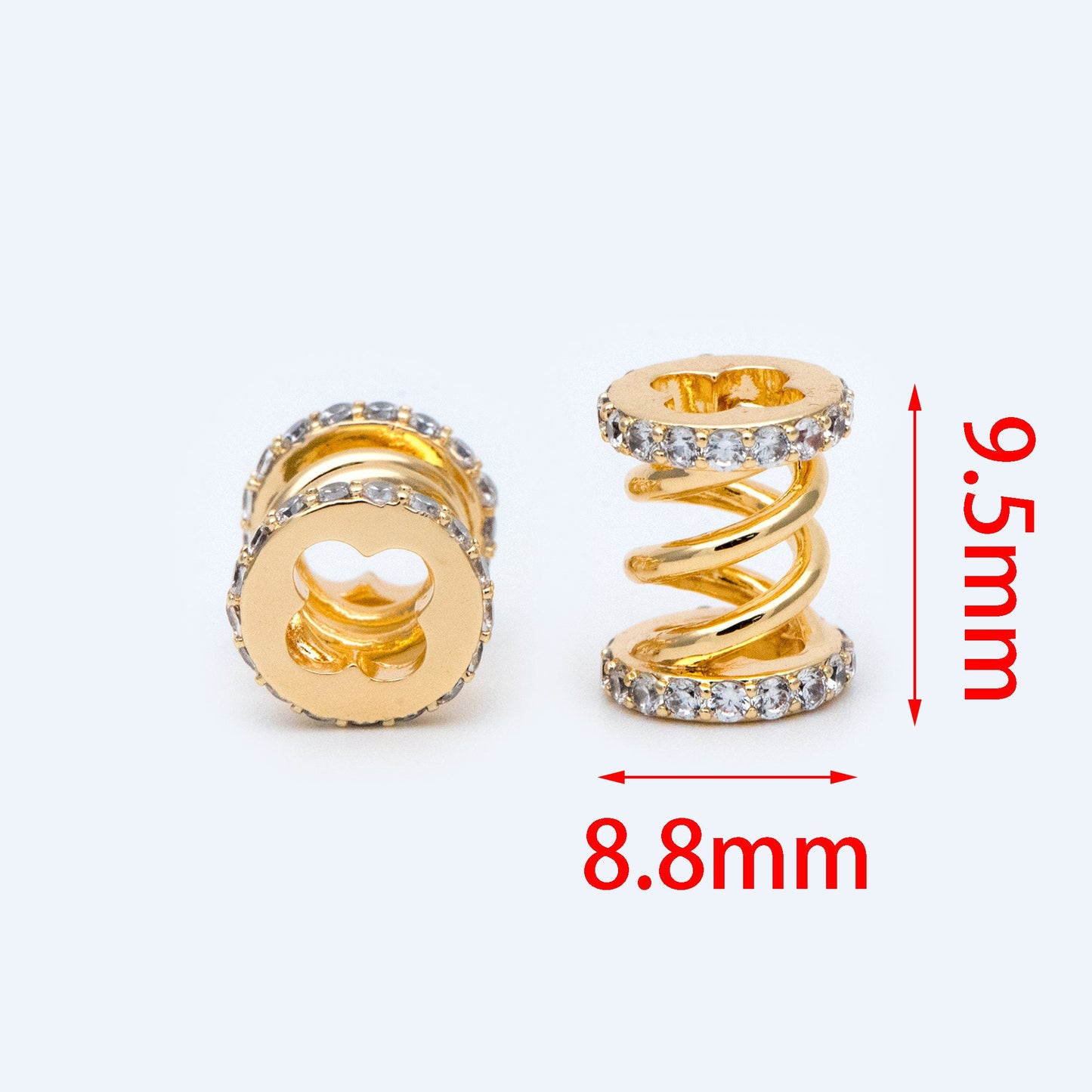 4pcs CZ Pave Tubular Charms: Gold/ Rhodium Plated Brass Pendants (GB-1412-1)