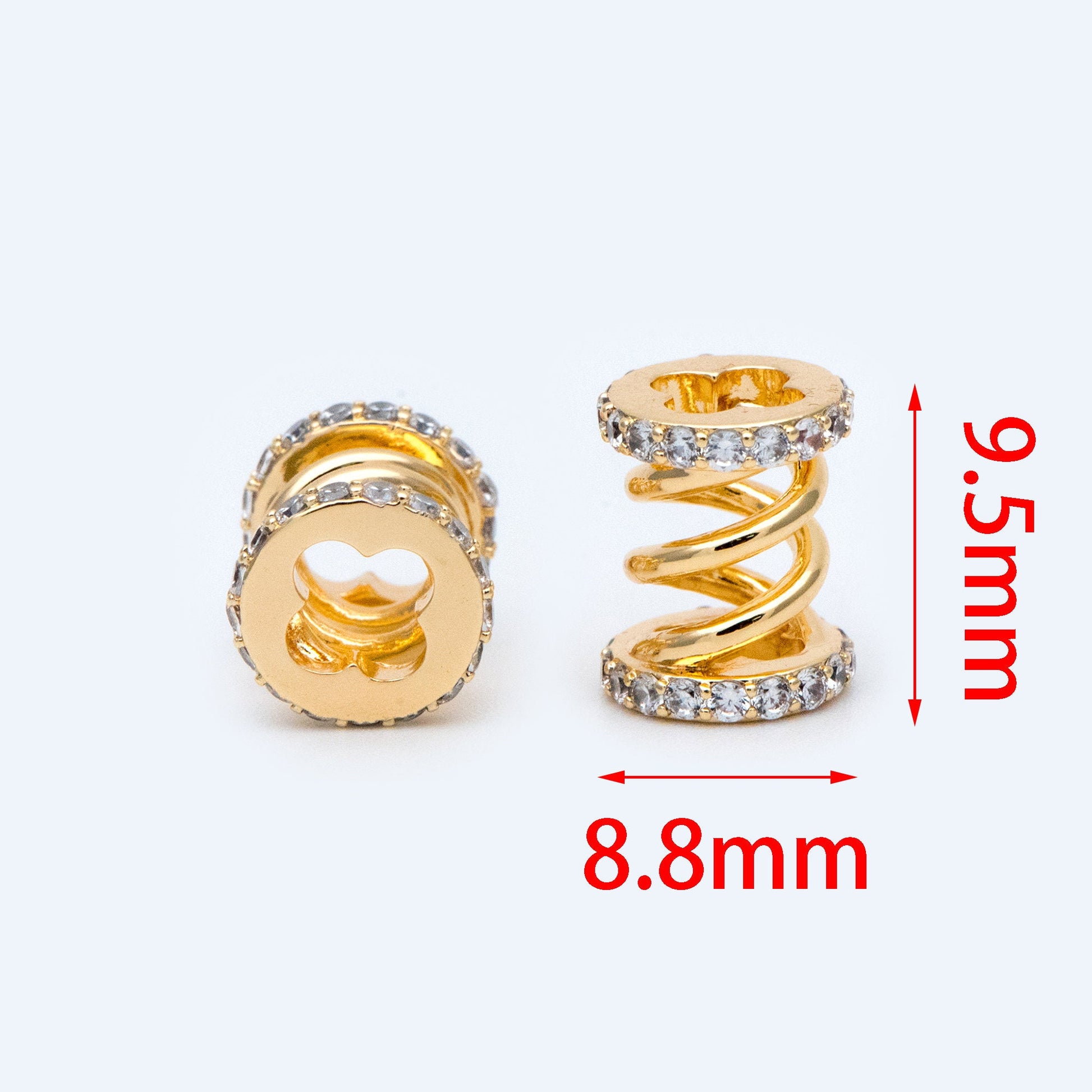 4pcs CZ Pave Tubular Charms: Gold/ Rhodium Plated Brass Pendants (GB-1412-1)