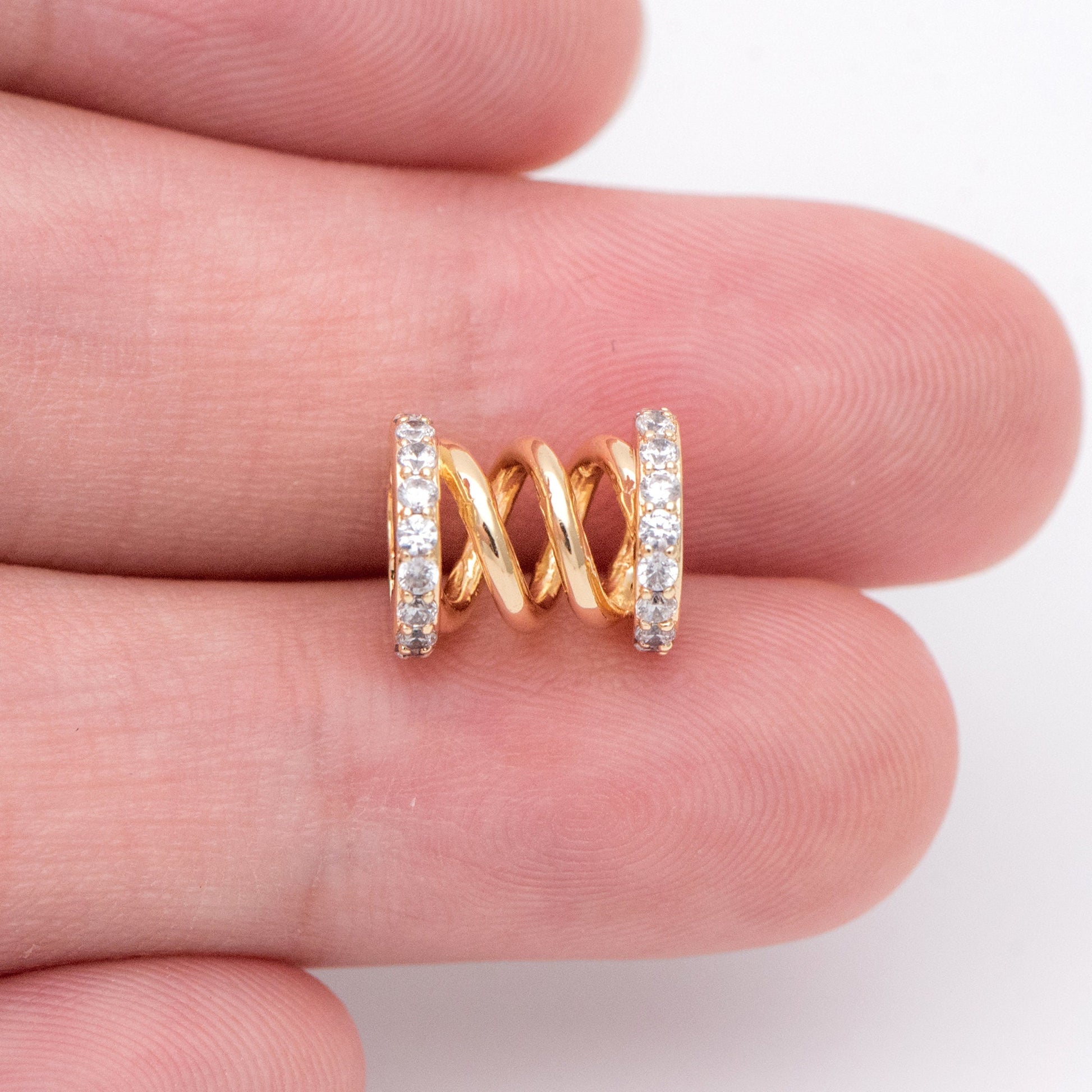 4pcs CZ Pave Tubular Charms: Gold/ Rhodium Plated Brass Pendants (GB-1412-1)