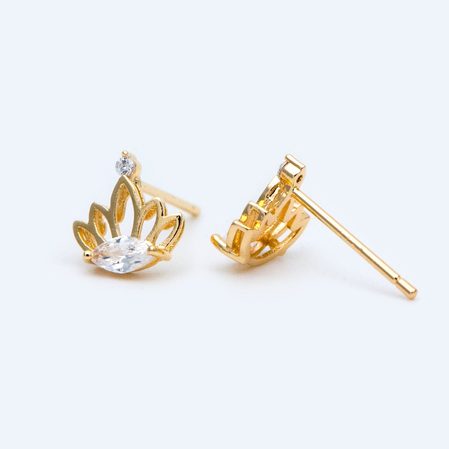 10pcs CZ Pave Gold Crown Earrings 8mm, Dainty Flower Stud Earrings (#GB-1453)