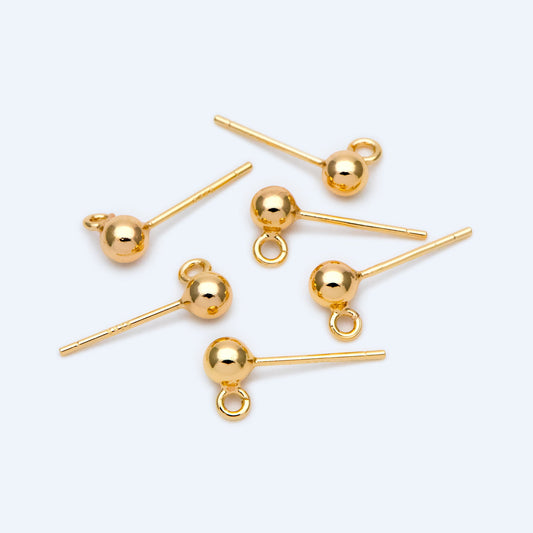 20pcs Gold/ Silver Tone Ball Stud Earring with .925 Pin, Gold/ Rhodium plated Brass Ear Posts, 4 Ball Size (GB-1481)