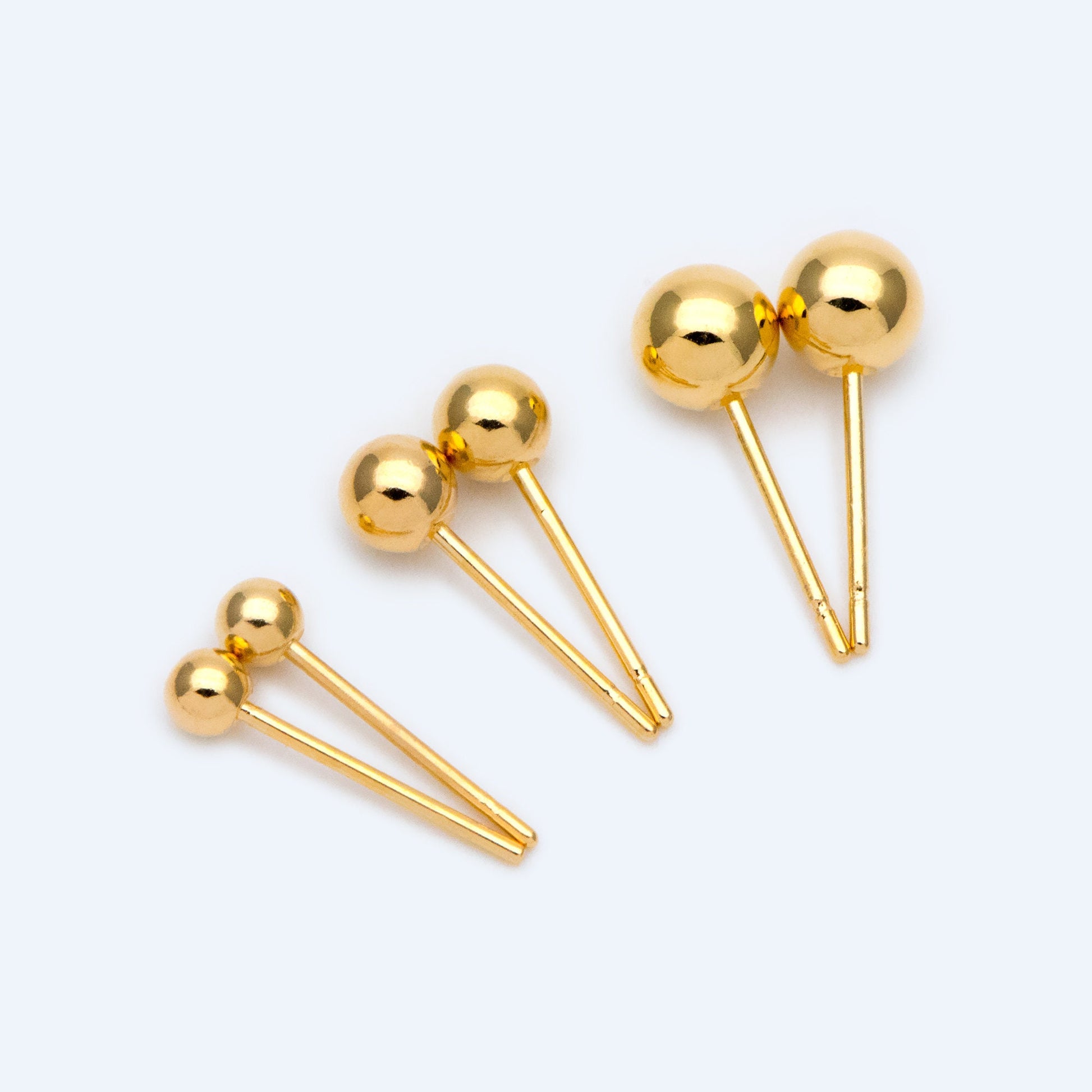 20pcs Gold/ Silver tone Ball Stud Earrings 3/ 4/ 5mm, Gold/ Rhodium plated Brass Simlpe Earring (GB-1479)