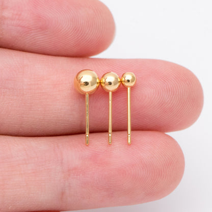 20pcs Gold/ Silver tone Ball Stud Earrings 3/ 4/ 5mm, Gold/ Rhodium plated Brass Simlpe Earring (GB-1479)