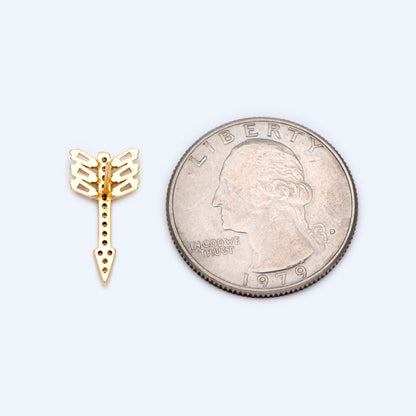 4pcs Arrows Stud Earrings, 18x9mm, CZ Pave Gold Arrows Ear Posts (#GB-1482)