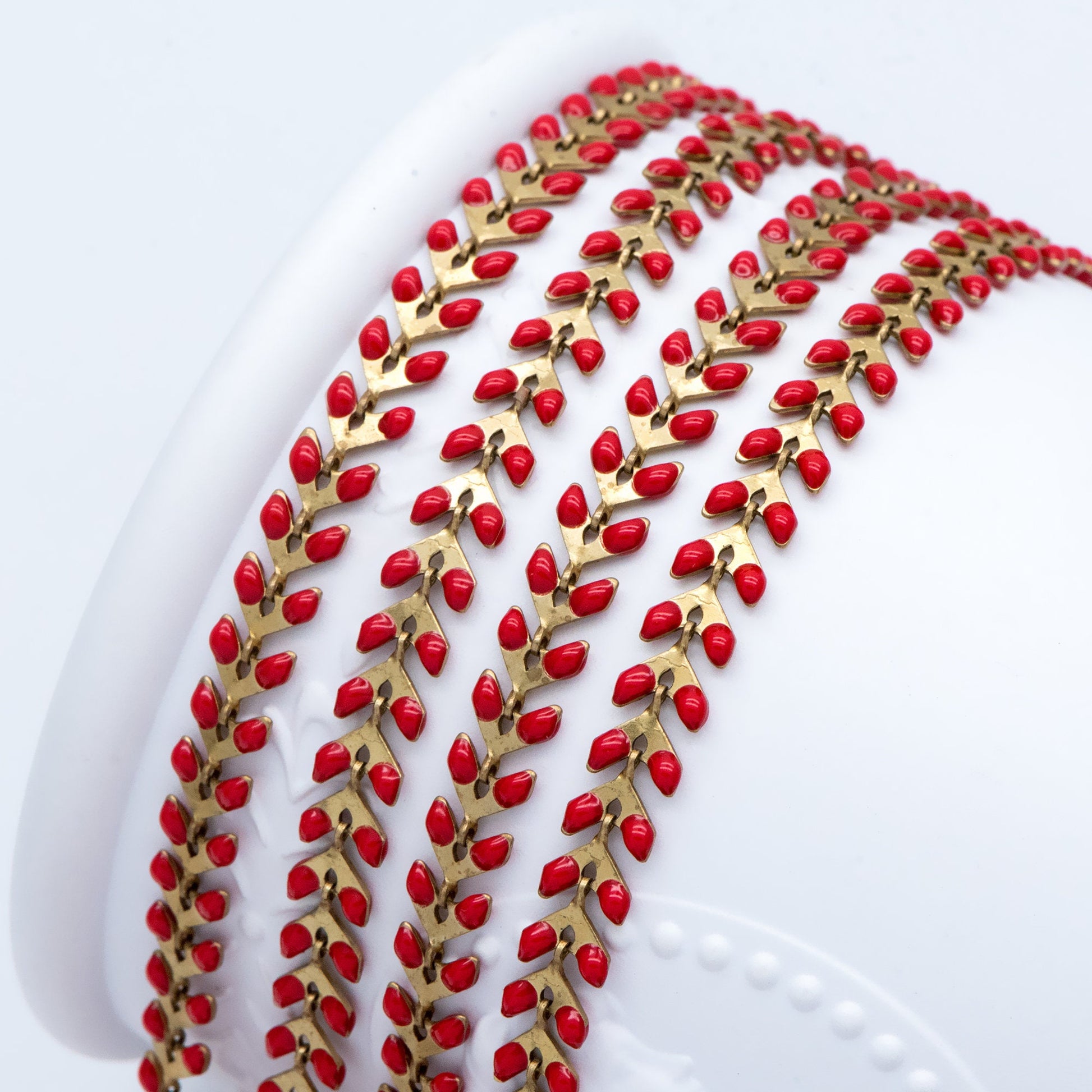Red Enamel Brass Arrow Chain 6mm, Flat Chevron Chain, Herringbone Fish bone Designer Chain (#LK-048-6)/ 1 Meter=3.3ft