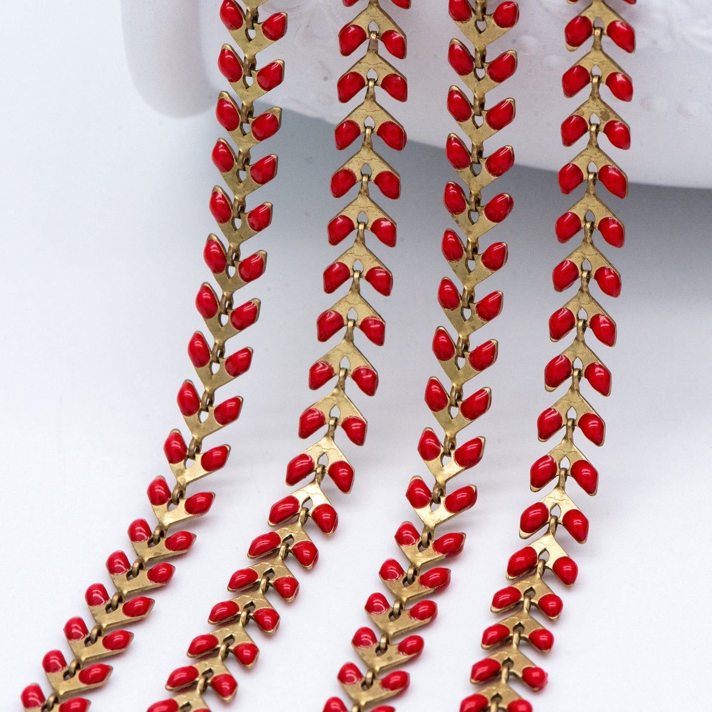 Red Enamel Brass Arrow Chain 6mm, Flat Chevron Chain, Herringbone Fish bone Designer Chain (#LK-048-6)/ 1 Meter=3.3ft