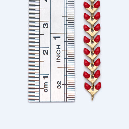 Red Enamel Brass Arrow Chain 6mm, Flat Chevron Chain, Herringbone Fish bone Designer Chain (#LK-048-6)/ 1 Meter=3.3ft