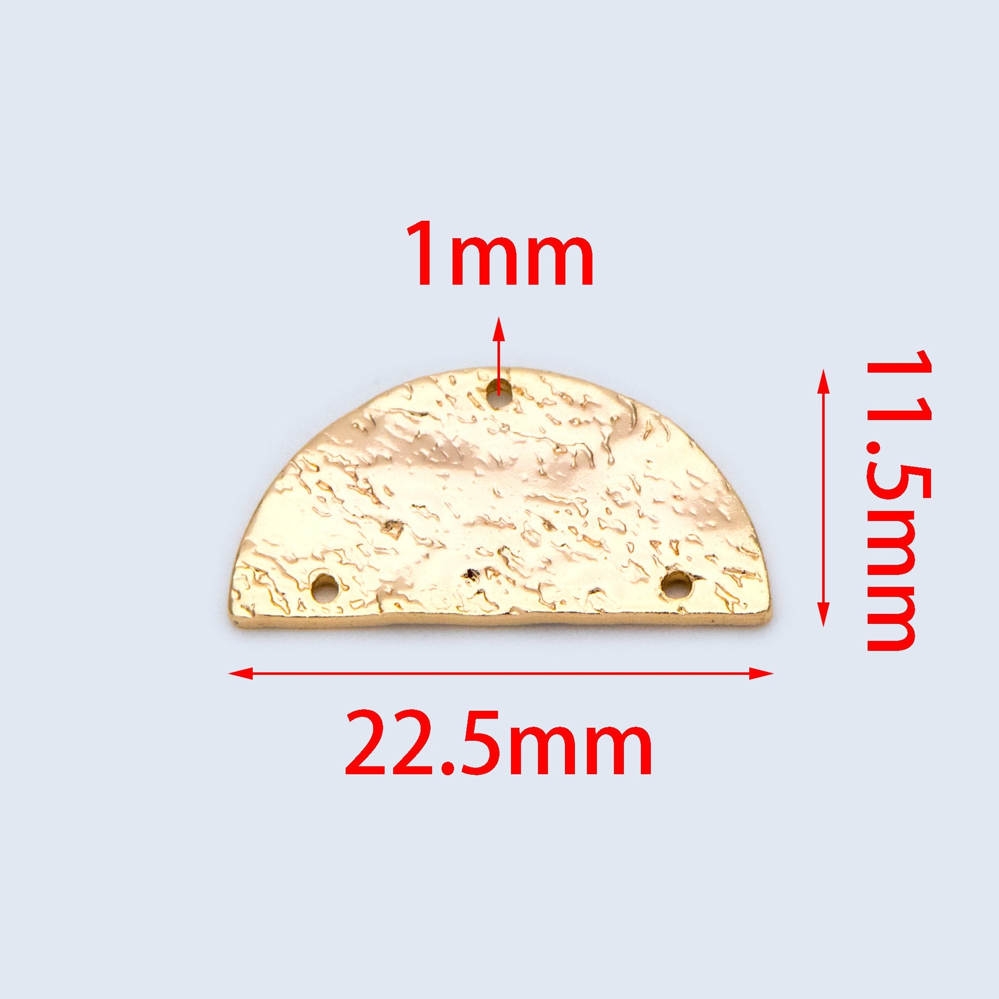 10pcs Hammered Semi Circle Charm Connectors 22.5mm, Gold Geometric Pendants with 3 Holes (GB-1422-C)