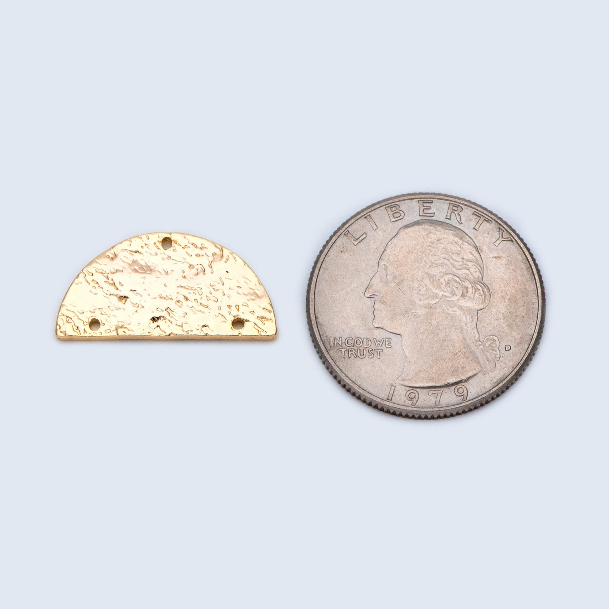 10pcs Hammered Semi Circle Charm Connectors 22.5mm, Gold Geometric Pendants with 3 Holes (GB-1422-C)