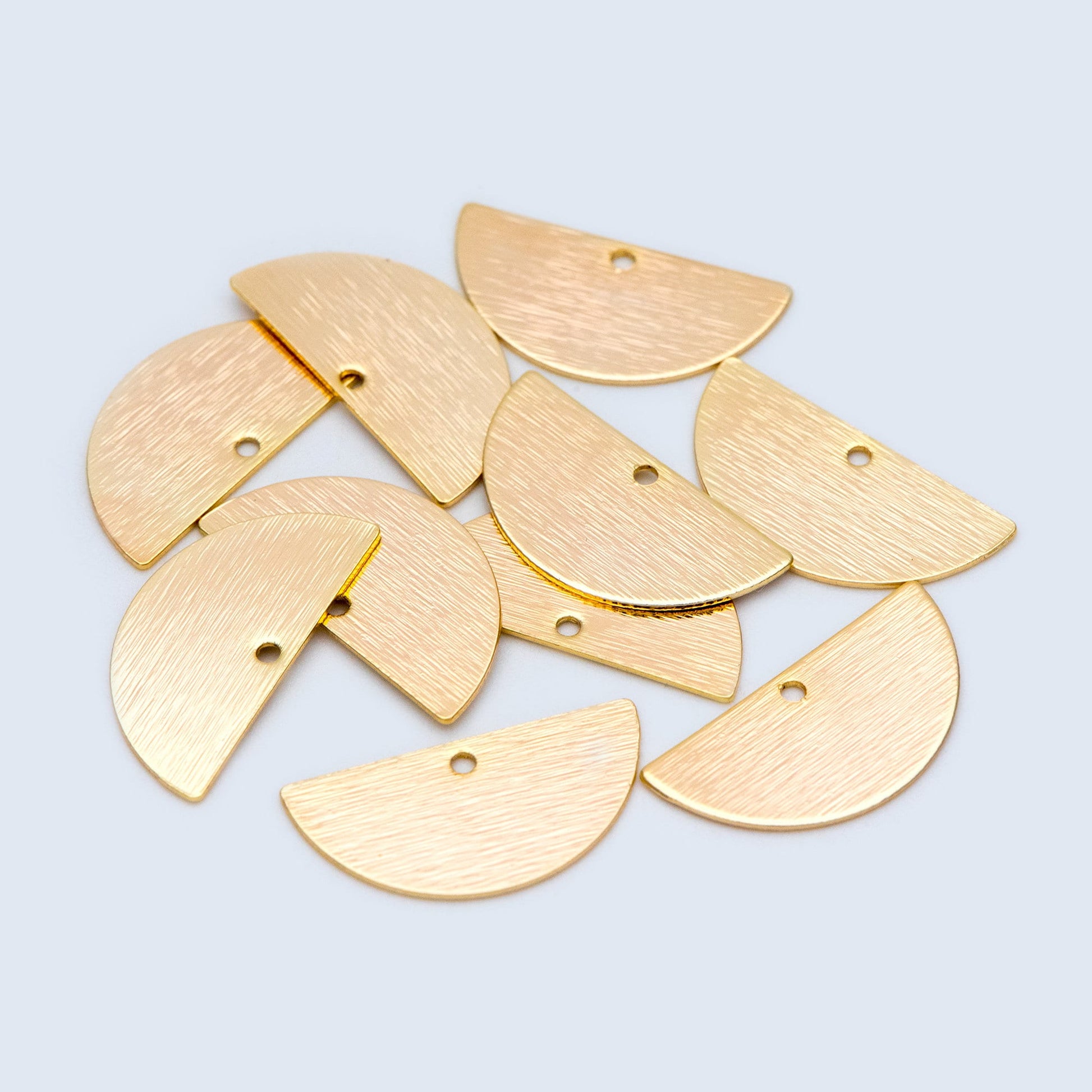 10pcs Brushed Gold/ Silver Semicircle Charms 21/ 24mm, Geometric Disc Coins, Semi Round Pendants (GB-3817)