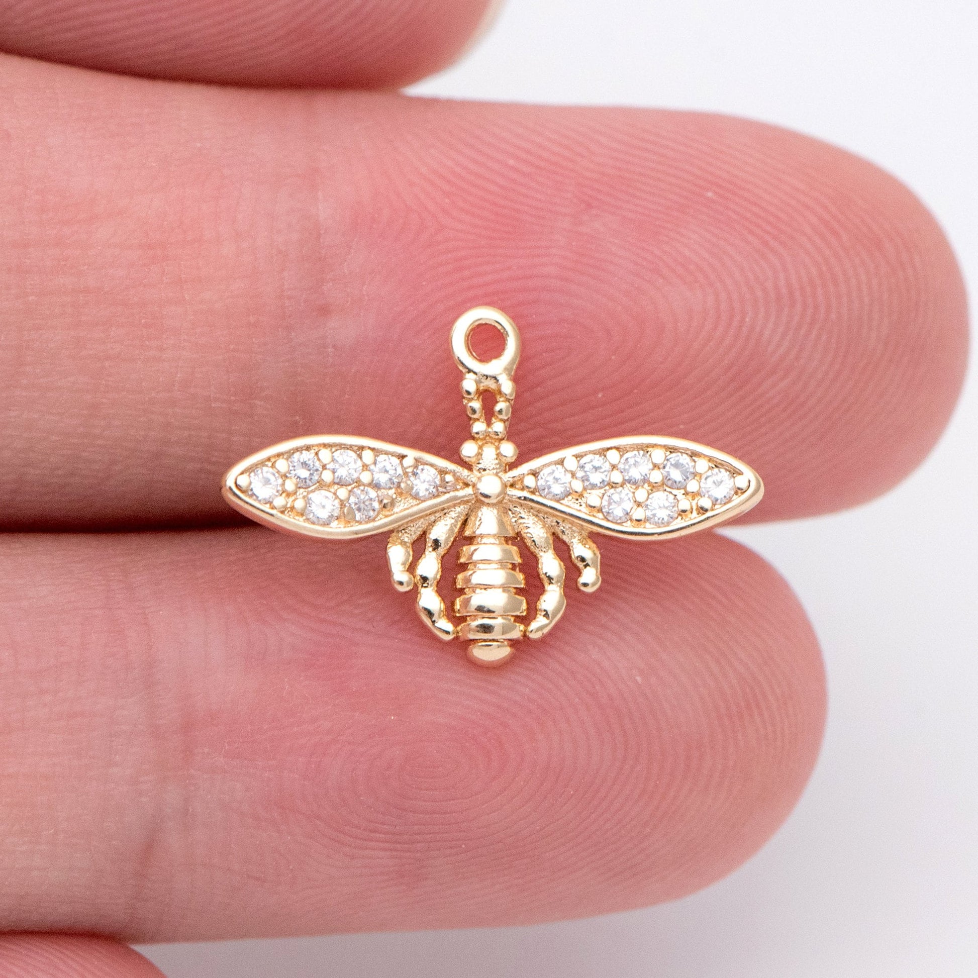 10pcs CZ Pave Bee Charm 18.5x12mm, 18K Gold Plated Brass, Bee Pendants (GB-3093-G)