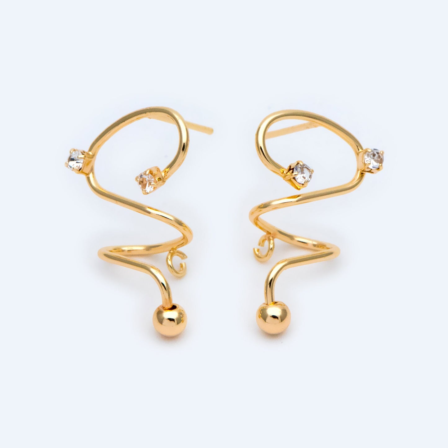 4pcs Spiral Earring with Loop, 18K Gold plated Brass, Spin In Earrings, Wire Earrings (#GB-1419)