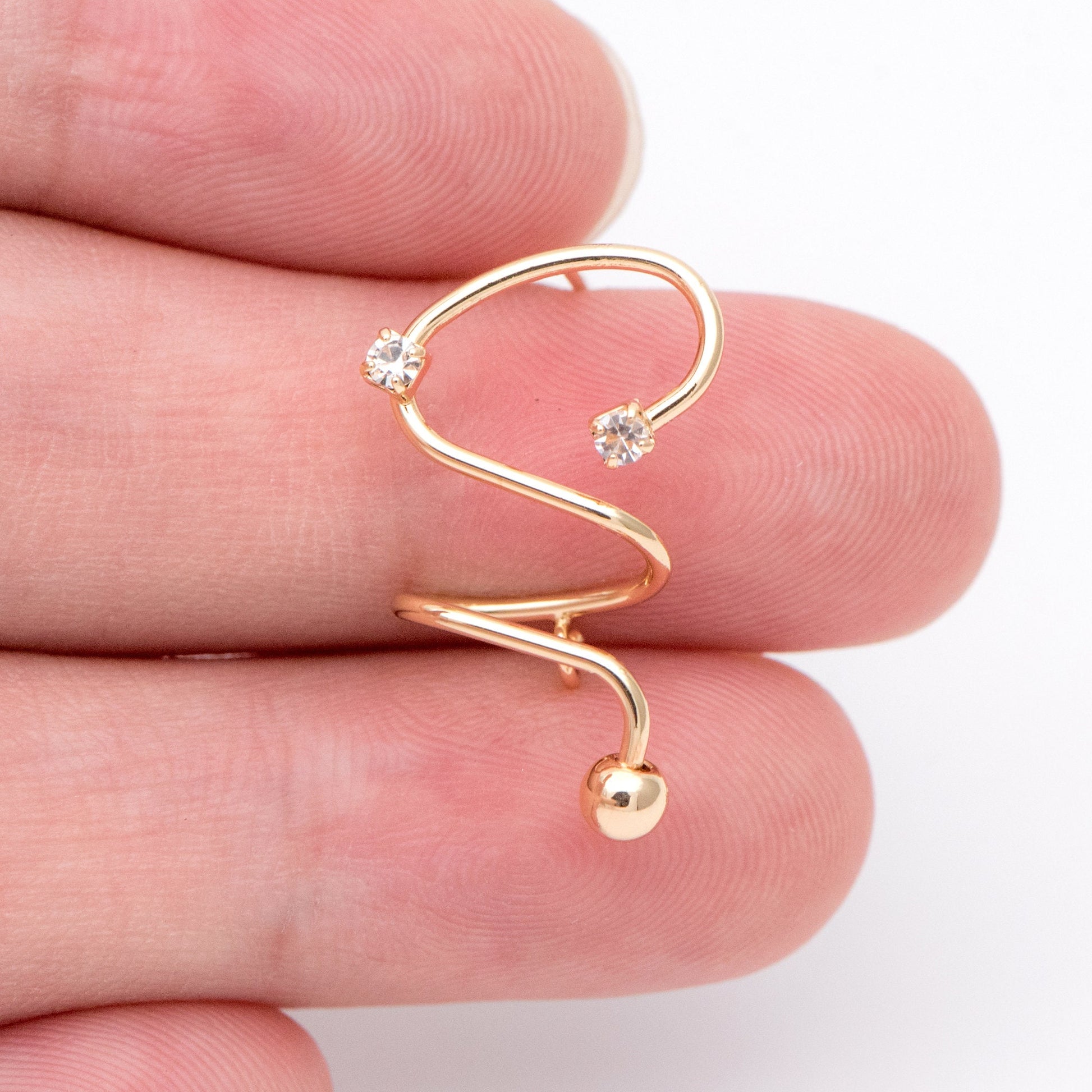 4pcs Spiral Earring with Loop, 18K Gold plated Brass, Spin In Earrings, Wire Earrings (#GB-1419)