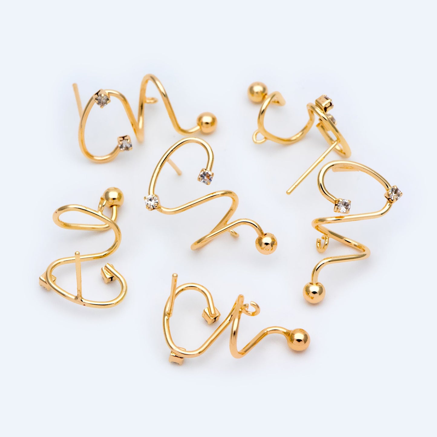 4pcs Spiral Earring with Loop, 18K Gold plated Brass, Spin In Earrings, Wire Earrings (#GB-1419)