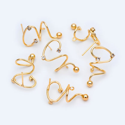 4pcs Spiral Earring with Loop, 18K Gold plated Brass, Spin In Earrings, Wire Earrings (#GB-1419)