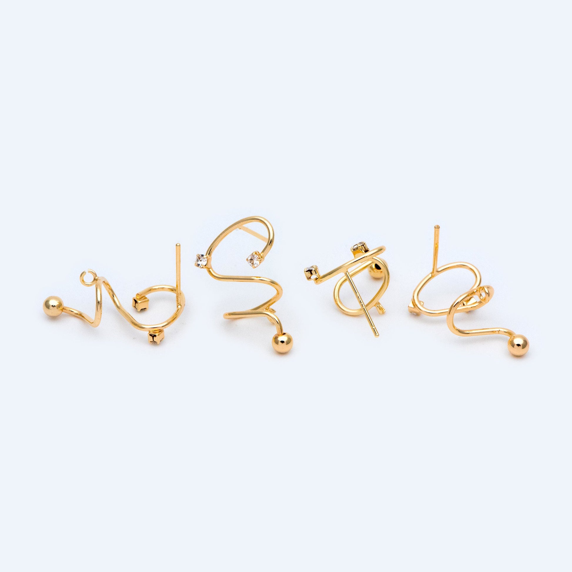 4pcs Spiral Earring with Loop, 18K Gold plated Brass, Spin In Earrings, Wire Earrings (#GB-1419)