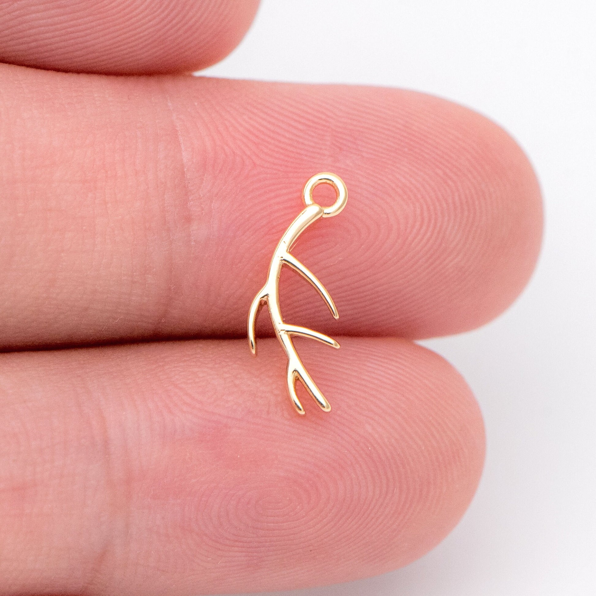 10pcs Gold Branch Charms 13.5mm, 18K Gold plated Brass Branch Pendants (GB-1421)