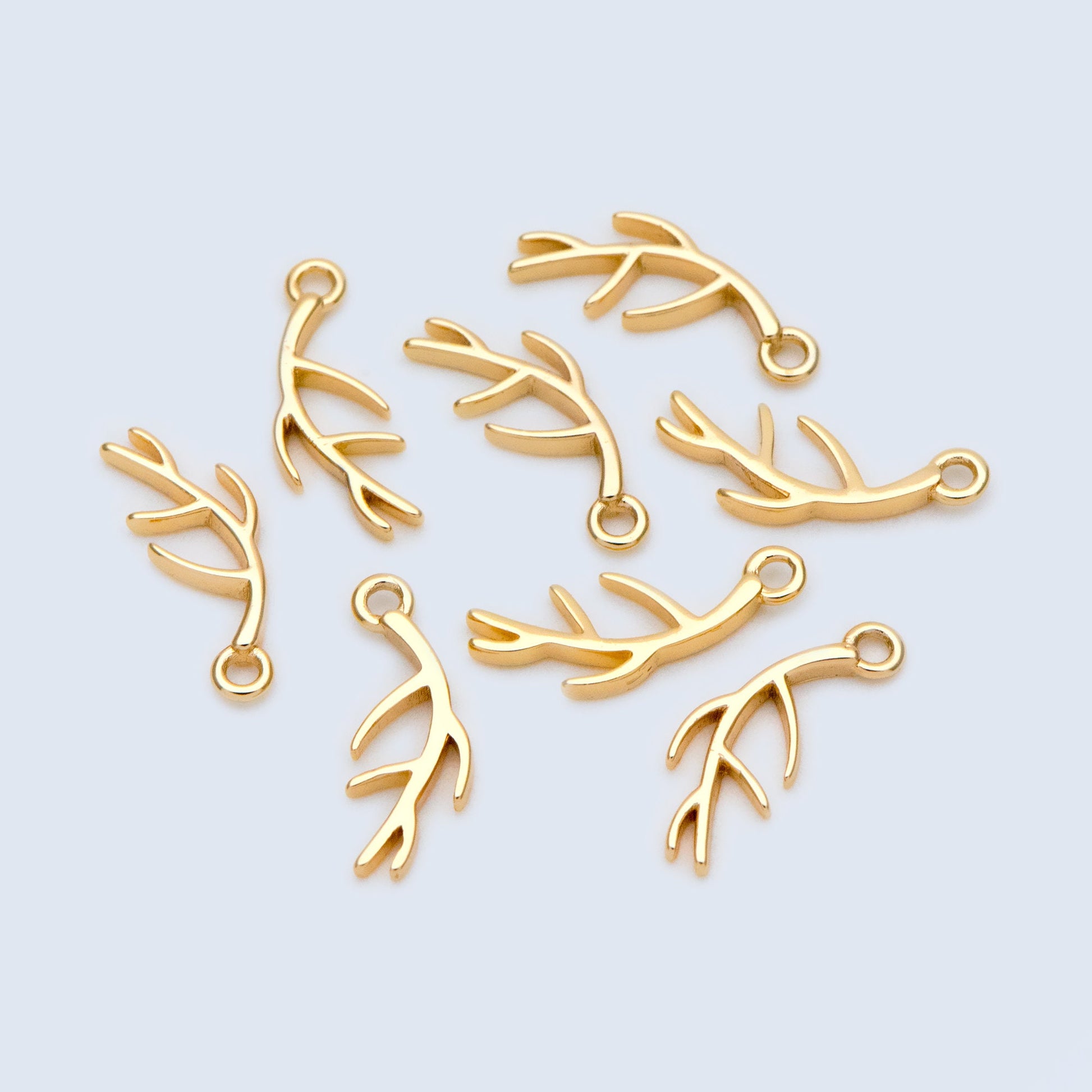10pcs Gold Branch Charms 13.5mm, 18K Gold plated Brass Branch Pendants (GB-1421)