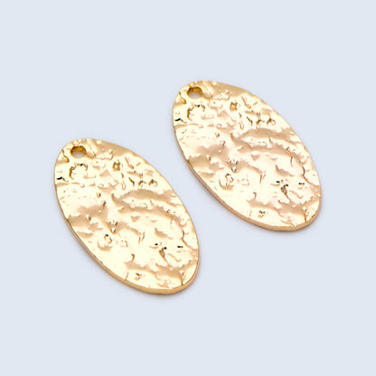 10pcs Gold Oval Disc Pendants 19x10mm, Gold plated Brass Geometric Hammered Charms (GB-1422-H)