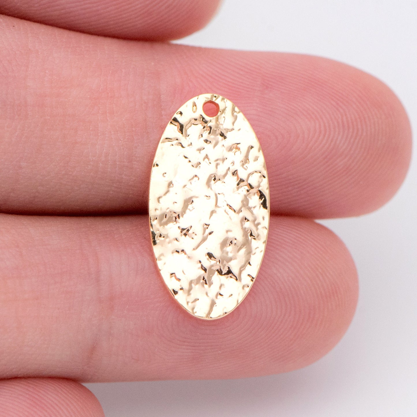 10pcs Gold Oval Disc Pendants 19x10mm, Gold plated Brass Geometric Hammered Charms (GB-1422-H)