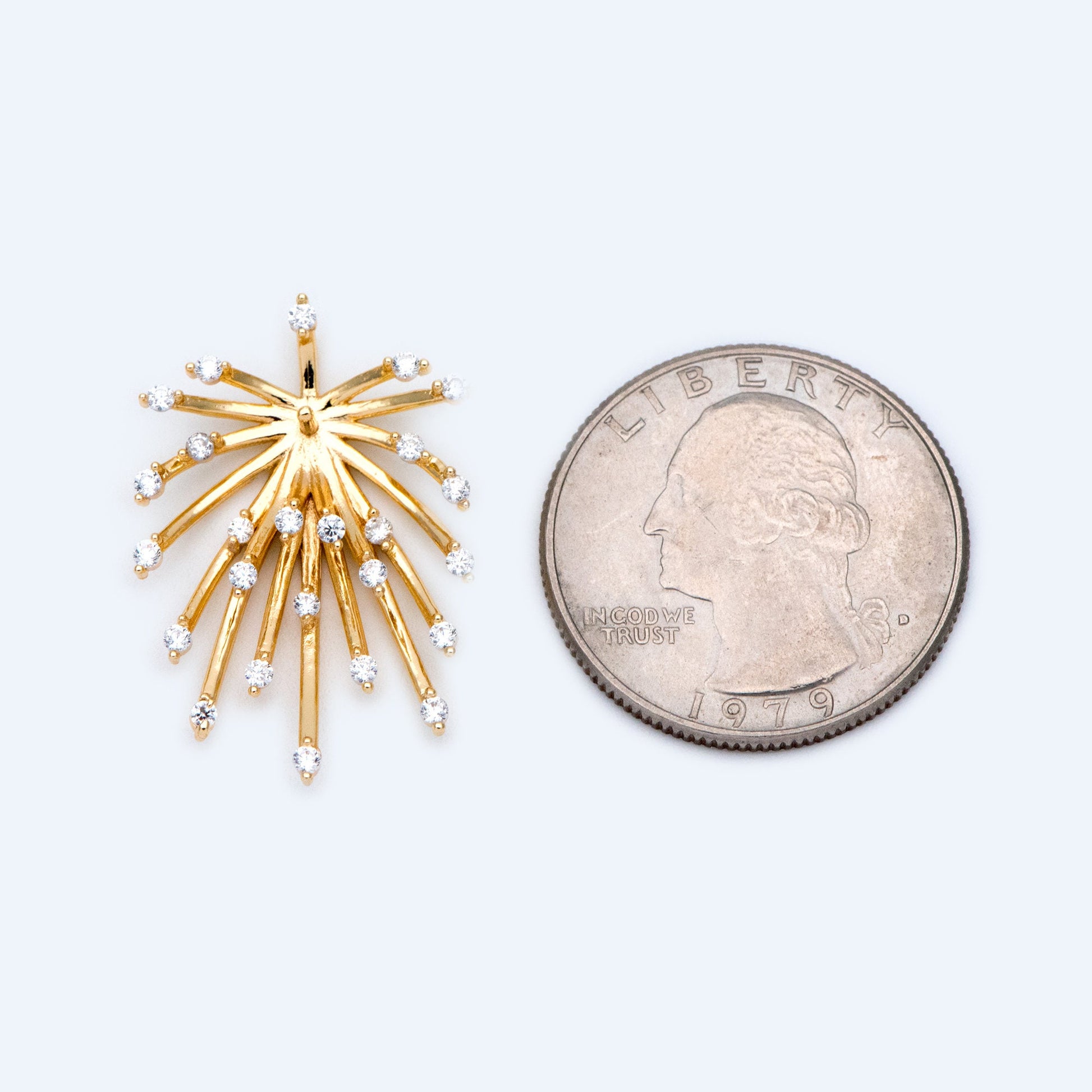 4pcs CZ Pave Gold/ Silver tone Fireworks Charm 27x14mm, DIY Pendant Drop Bail, Peg Pearl Findings, Pearl Setting (GB-1424)