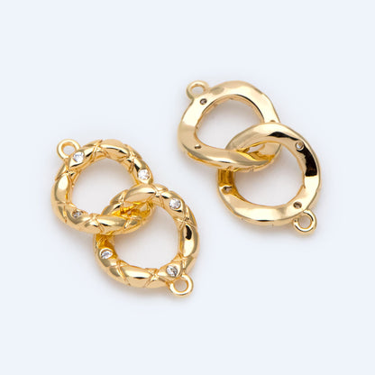 10pcs Micro Pave Chain Connector, Gold plated Brass Links with 2 Loops, CZ Rhinestone Pave Charm Pendants (GB-1428)