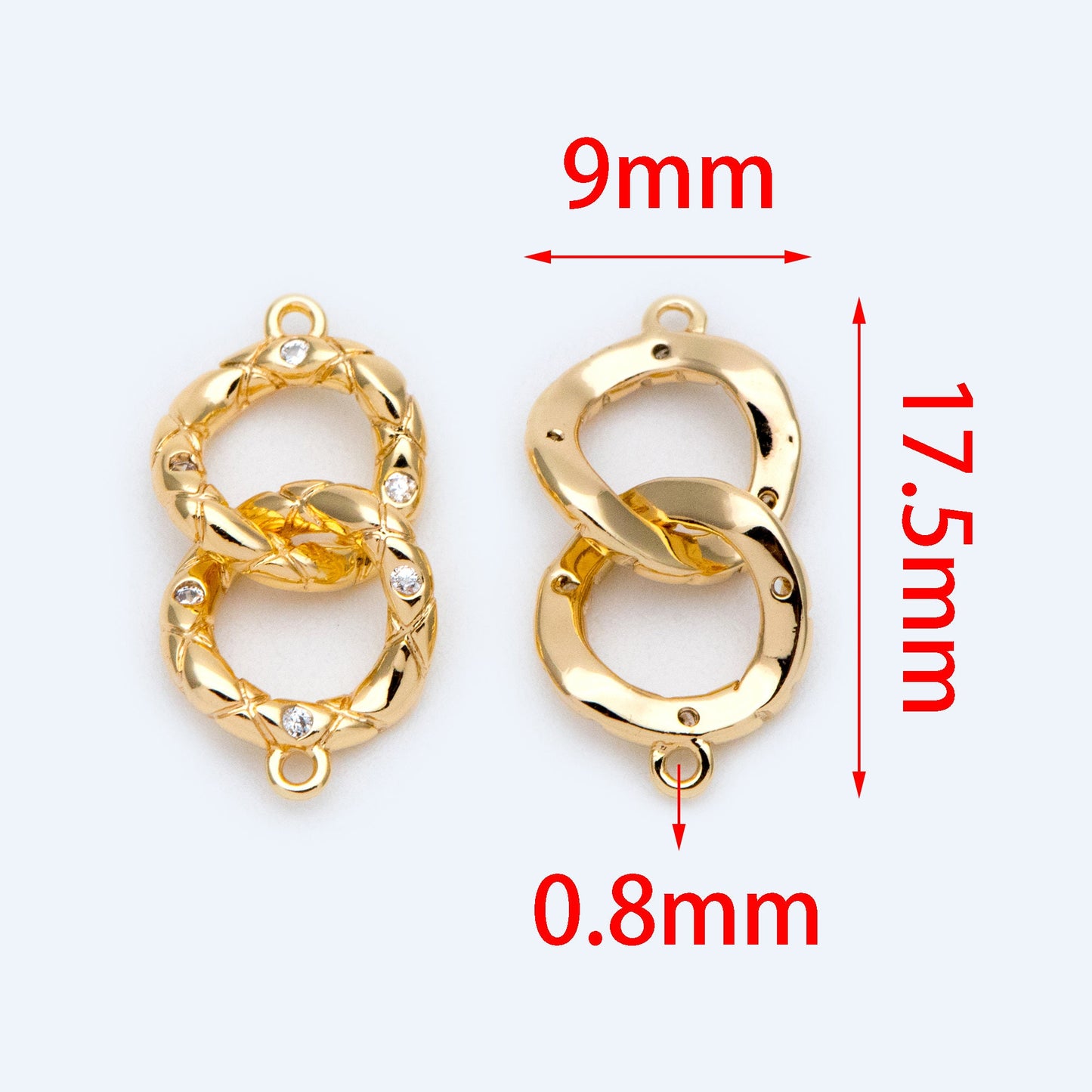 10pcs Micro Pave Chain Connector, Gold plated Brass Links with 2 Loops, CZ Rhinestone Pave Charm Pendants (GB-1428)
