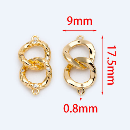 10pcs Micro Pave Chain Connector, Gold plated Brass Links with 2 Loops, CZ Rhinestone Pave Charm Pendants (GB-1428)