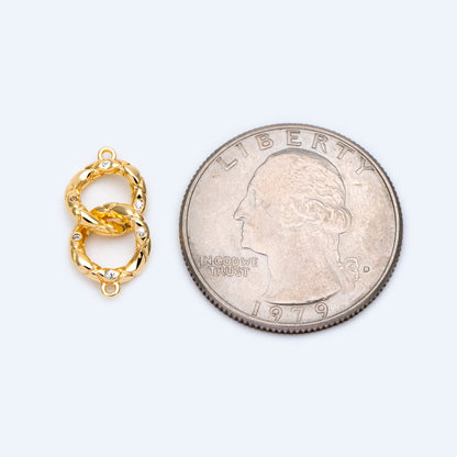 10pcs Micro Pave Chain Connector, Gold plated Brass Links with 2 Loops, CZ Rhinestone Pave Charm Pendants (GB-1428)