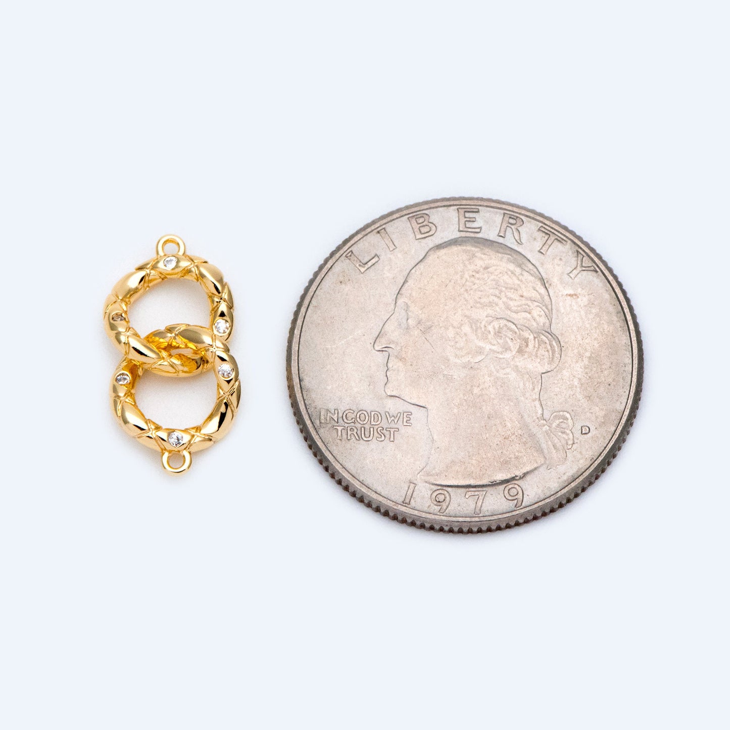 10pcs Micro Pave Chain Connector, Gold plated Brass Links with 2 Loops, CZ Rhinestone Pave Charm Pendants (GB-1428)