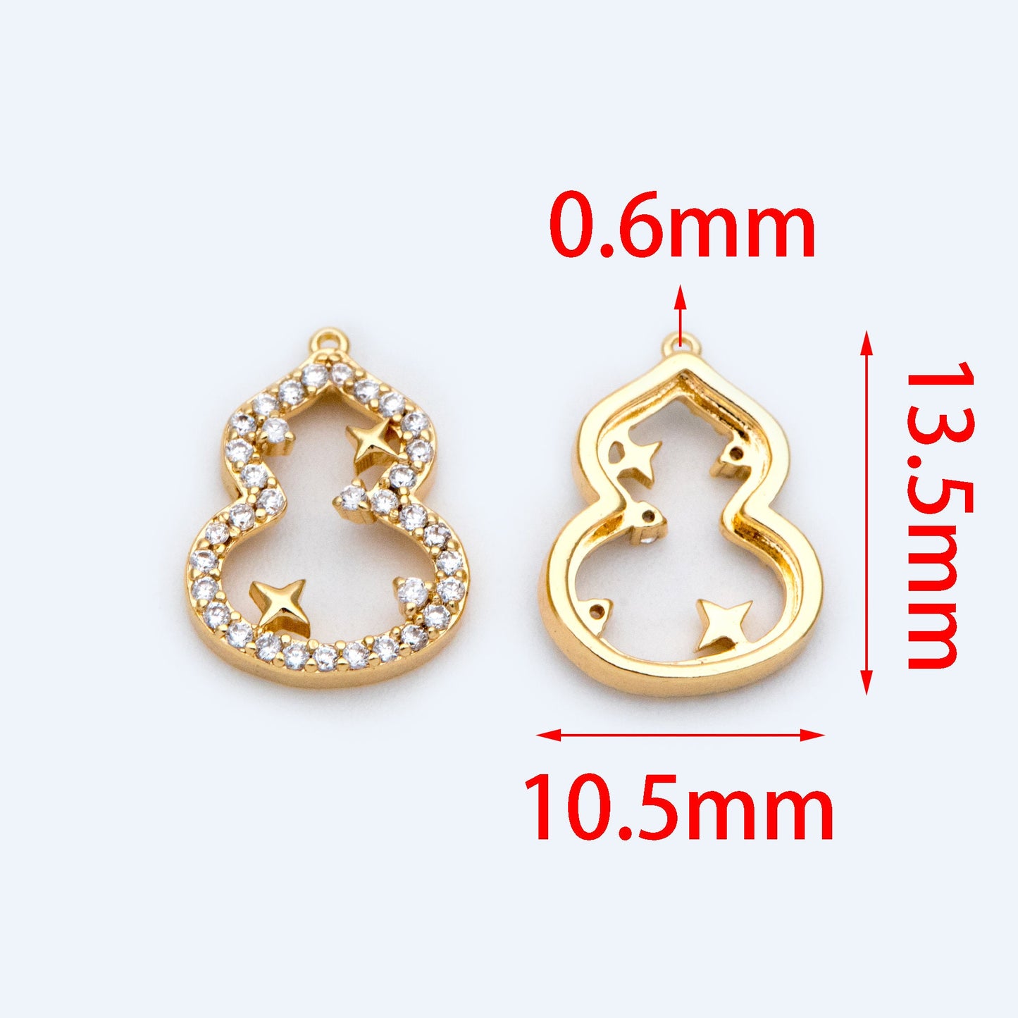 4pcs Gold/ Silver Tone CZ Pave Gourd Charms 13.5x10.5mm, Real Gold plated Brass, Bottle Gourds Pendants (GB-1433-1)