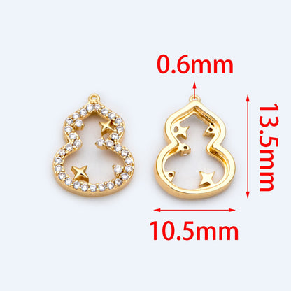 4pcs Gold/ Silver Tone CZ Pave Gourd Charms 13.5x10.5mm, Real Gold plated Brass, Bottle Gourds Pendants (GB-1433-1)
