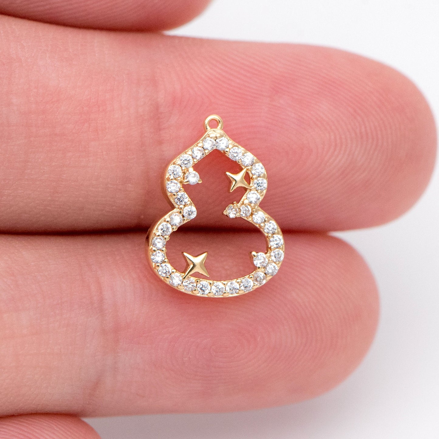 4pcs Gold/ Silver Tone CZ Pave Gourd Charms 13.5x10.5mm, Real Gold plated Brass, Bottle Gourds Pendants (GB-1433-1)