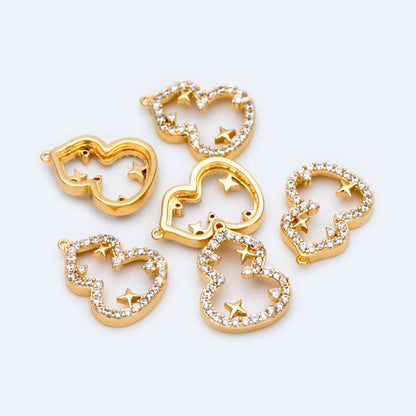 4pcs Gold/ Silver Tone CZ Pave Gourd Charms 13.5x10.5mm, Real Gold plated Brass, Bottle Gourds Pendants (GB-1433-1)