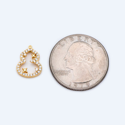 4pcs Gold/ Silver Tone CZ Pave Gourd Charms 13.5x10.5mm, Real Gold plated Brass, Bottle Gourds Pendants (GB-1433-1)