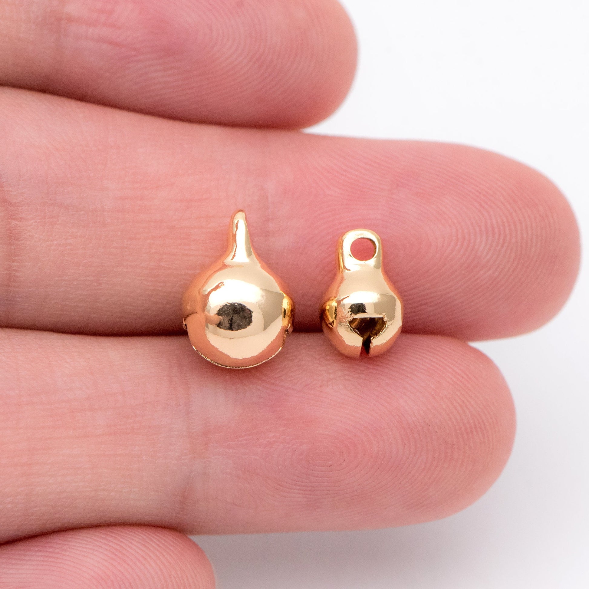 10pcs Gold/ Silver Tone Jingle Bell Charms, 6/ 8/ 10mm, Real Gold/ Rhodium plated Brass, Round Cat Bell Charms Can Ring (GB-192)