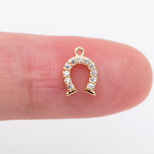 10pcs CZ Pave Gold Horseshoe Charms 9x6.5mm, U-shaped charm, Jewelry Supplies (GB-1439)