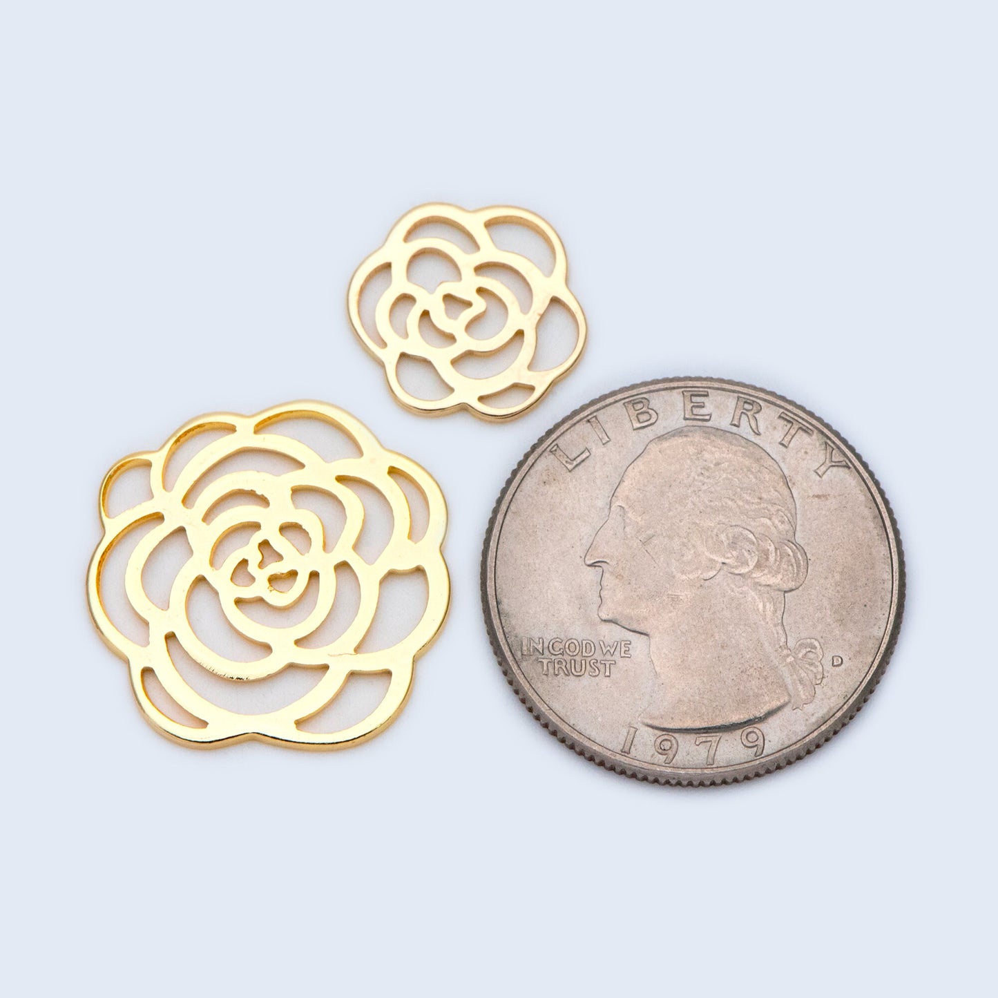 10pcs Gold Hollow Flower Charm Pendants 14/22mm, Real Gold plated Brass Connectors (GB-1487)