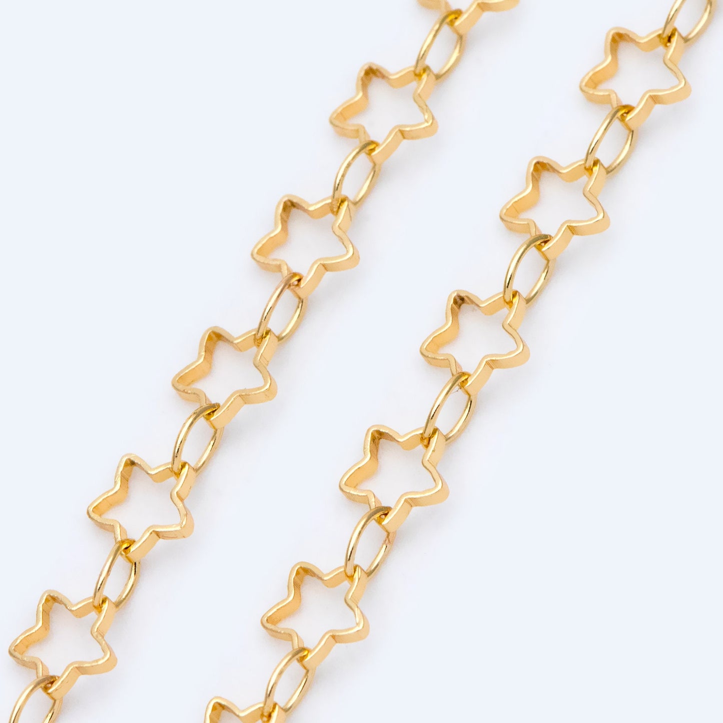 Gold/ Silver Tone Star Chain 5mm, Gold/ Rhodium plated Brass, Star Link Chains Wholesale (#LK-210)/ 1 Meter=3.3 ft