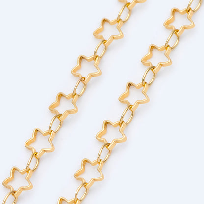 Gold/ Silver Tone Star Chain 5mm, Gold/ Rhodium plated Brass, Star Link Chains Wholesale (#LK-210)/ 1 Meter=3.3 ft