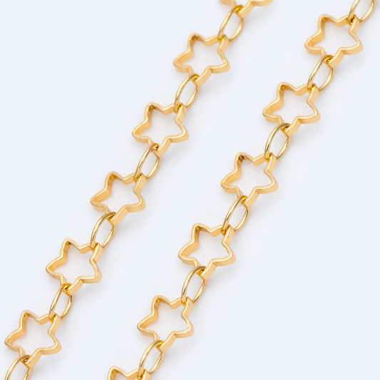 Gold/ Silver Tone Star Chain 5mm, Gold/ Rhodium plated Brass, Star Link Chains Wholesale (#LK-210)/ 1 Meter=3.3 ft